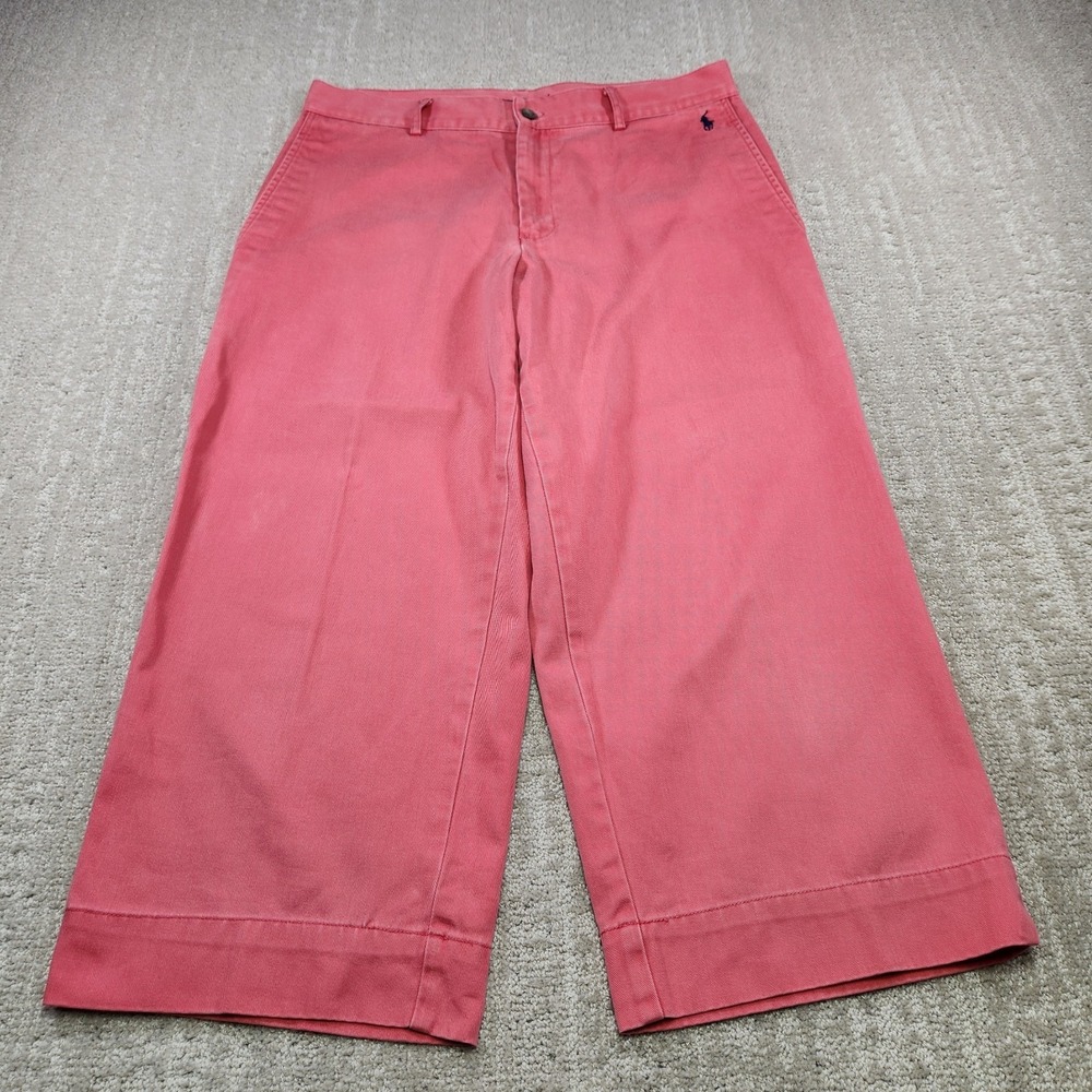 Vintage Polo Ralph Lauren Pants Women 12 Wide Leg Crop High Rise Trouser Pink